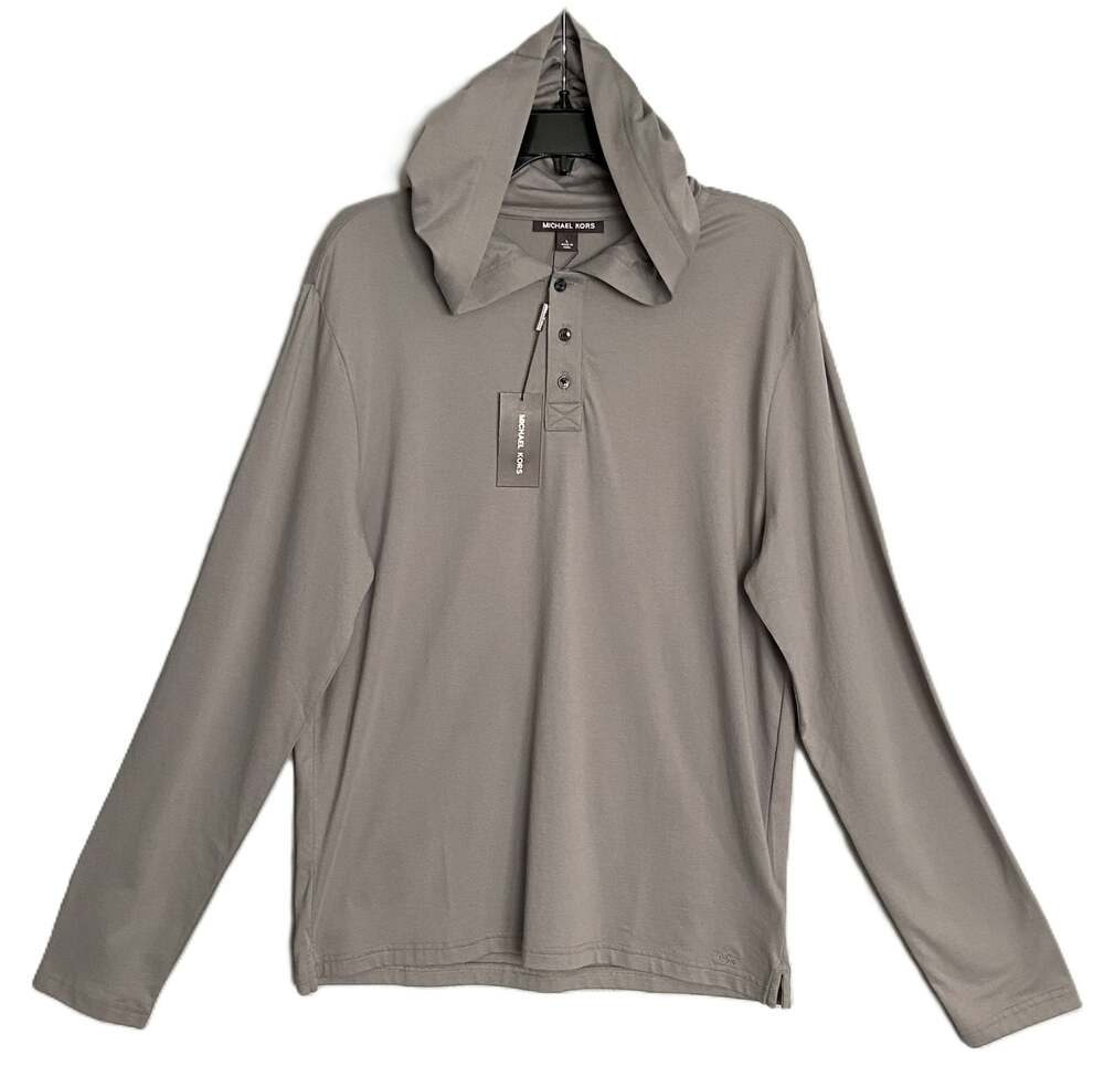 Michael Kors Polo Shirt Hoodie Men's Large Pima Cotton Stretch Taupe NWT